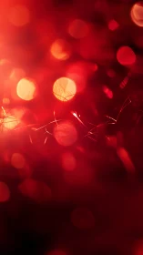 Red bokeh lights with fine strands in soft focus field.
