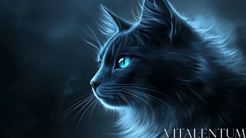 Luminous Black Cat with Piercing Blue Eyes.