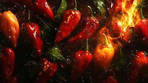 Fiery Red Chili Peppers with Dramatic Flame Effects