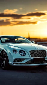 Sunset-lit luxury coupe with reflective chrome grille.