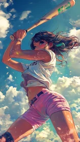 Skyline slugger winding up beneath a storm of summer clouds.