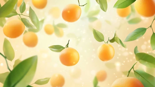 Soft-focus digital citrus grove renders weightless oranges