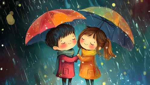 Two Hearts, One Umbrella: Love Through the Rain.