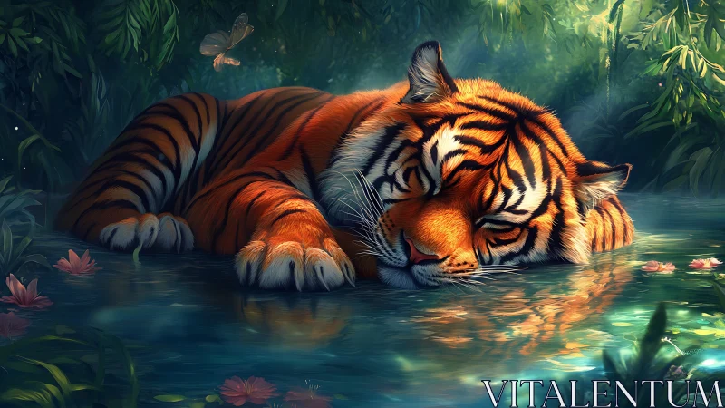 Resting Bengal tiger rendered in luminous digital realism