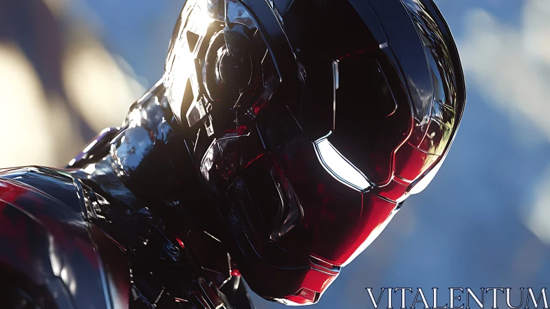 Gleaming cyber armor gazes into a sunlit future.