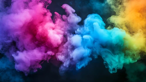 Chromatic smoke storm drifting through a dark twilight void.