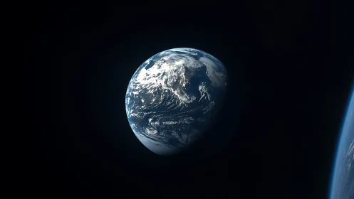 Planet Earth illuminated in deep space from orbit.