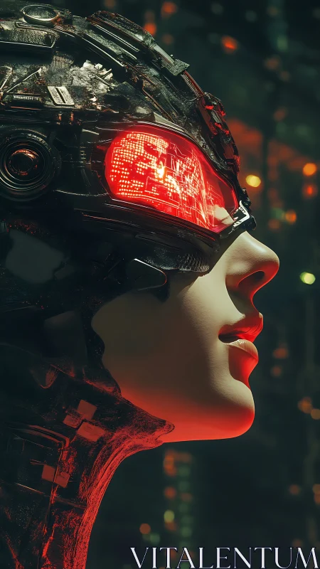 Cybernetic human profile integrates glossy visor and armor