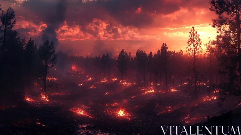 Forest Fire at Sunset.