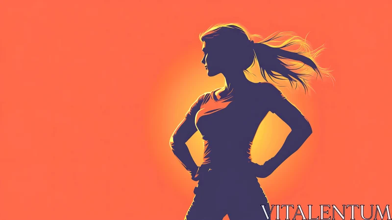 Confident Woman Silhouette in Vibrant Digital Art Style.