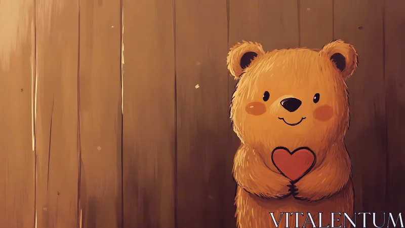 Gentle teddy bear offers a warm heart against wooden wall