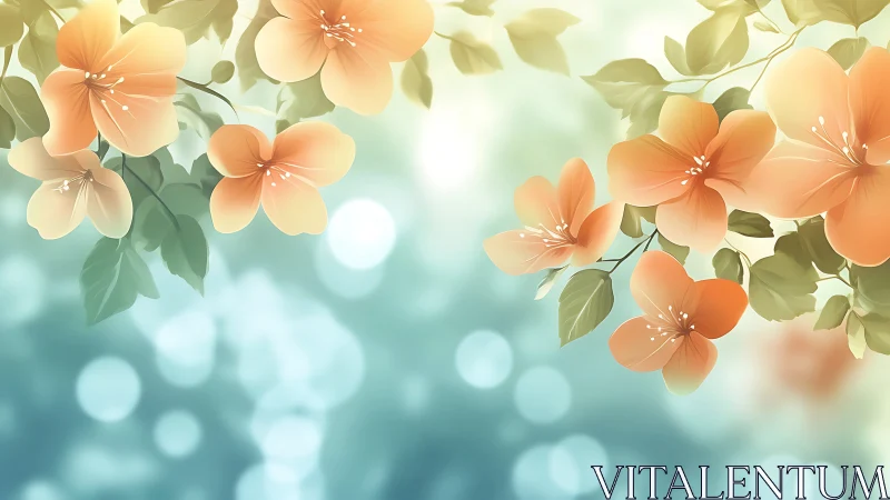 Coral and cream flowers with soft bokeh background.