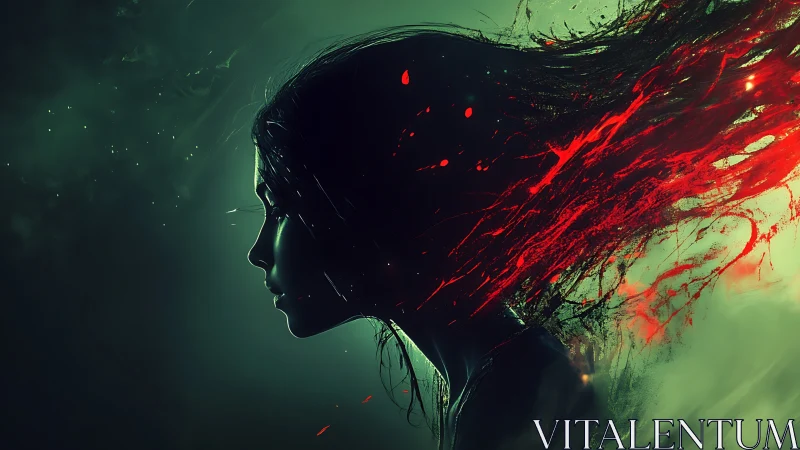 Ethereal profile dissolves into vivid crimson energy trail.