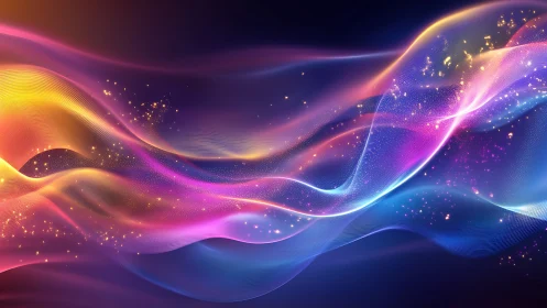 Luminous color waves flow across a star-filled digital night.