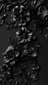 Ornate Floral Relief Sculptures in Monochromatic Black