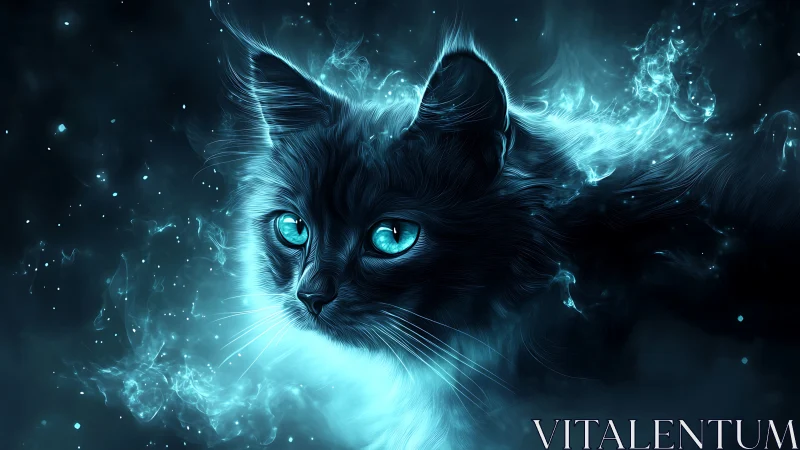 Mystical Feline: Luminescent Cat with Cosmic Energy.
