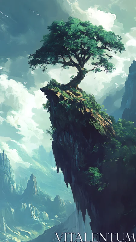 Bonsai Monolith Rising Through Ethereal Clouds