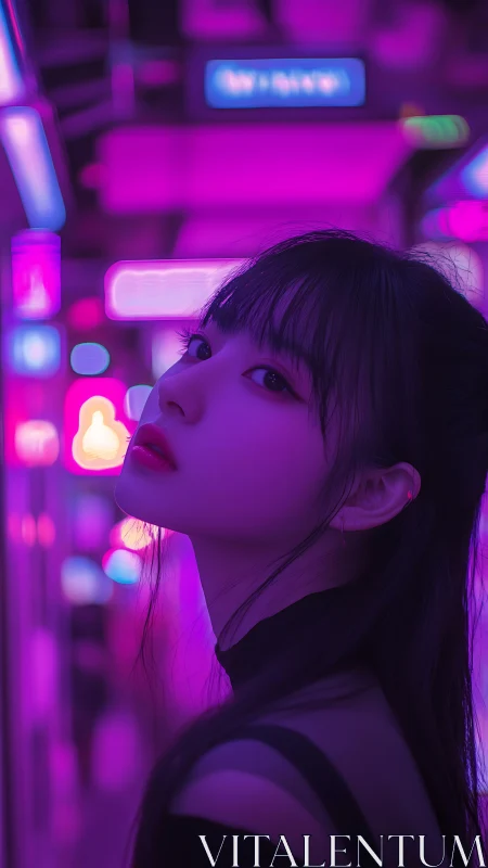Neon-soaked gaze rewrites midnight streets in electric violet