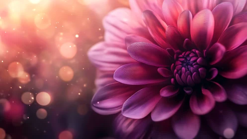 Pink dahlia bloom rendered with depth of field and bokeh background