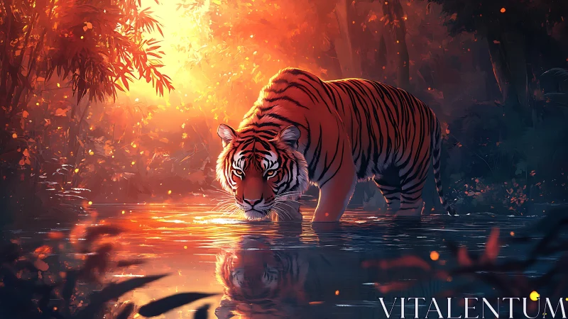 Radiant jungle hydrology study with luminous tiger subject.