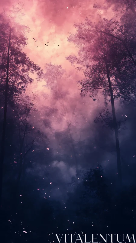 Enchanted Twilight: Mystical Forest Ablaze in Ethereal Glow