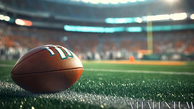 Lone football waits on sunlit turf for the stadium’s roar
