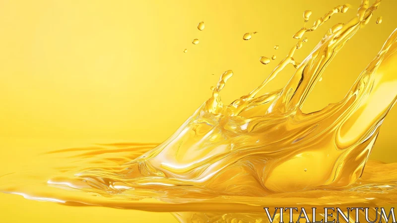 Splash of Golden Liquid Against Vibrant Yellow Background, Modern.
