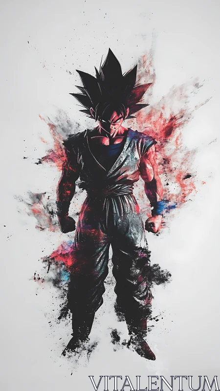 Energetic anime warrior in splattered red and black aura.