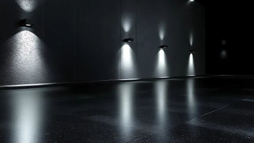 Minimalist corridor uses wall sconces to sculpt reflective light