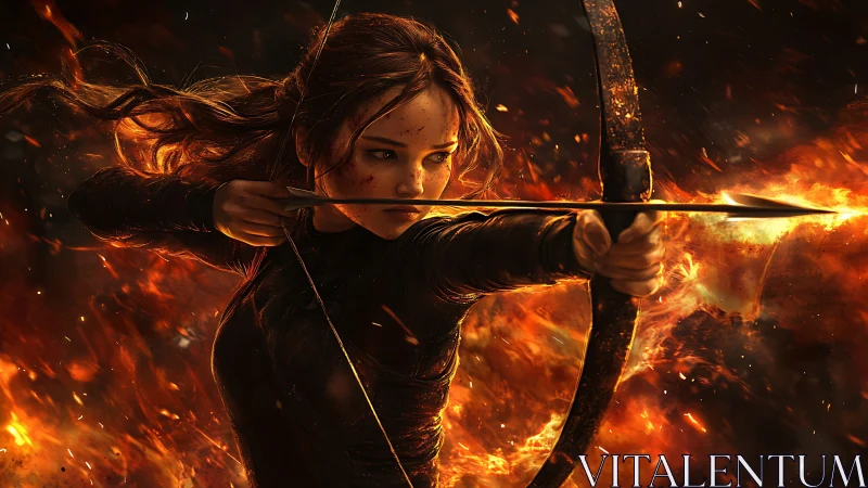 Fiery archer poised in combat against swirling inferno backdrop.