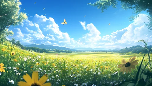 Sunlit meadow carnival under a wildly generous summer sky.