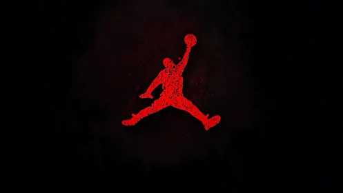 Red grunge basketball jump silhouette on deep black field