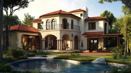 Sunlit villa lounges by its quietly shimmering blue pool