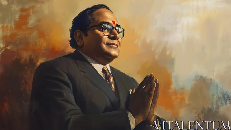 Digital painting portrait with folded hands and warm aura.