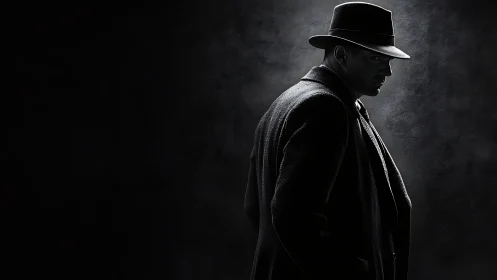 Shadowed detective cuts through noir-soaked midnight silence.