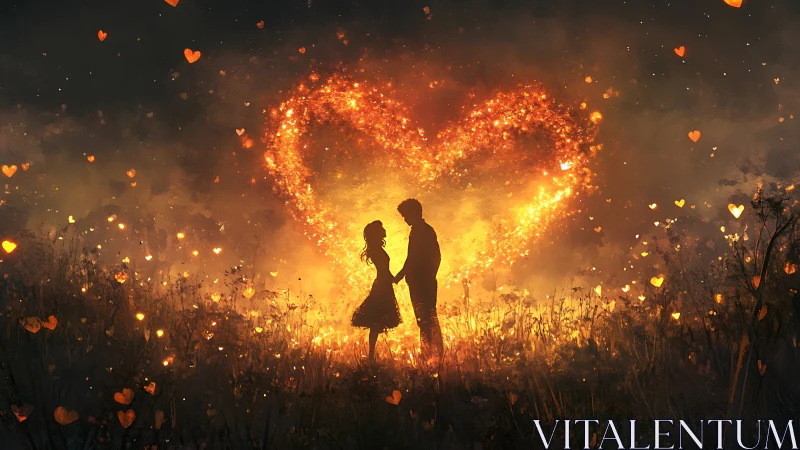 Two Hearts Ignite: Love's Luminous Dance in Wildfire.