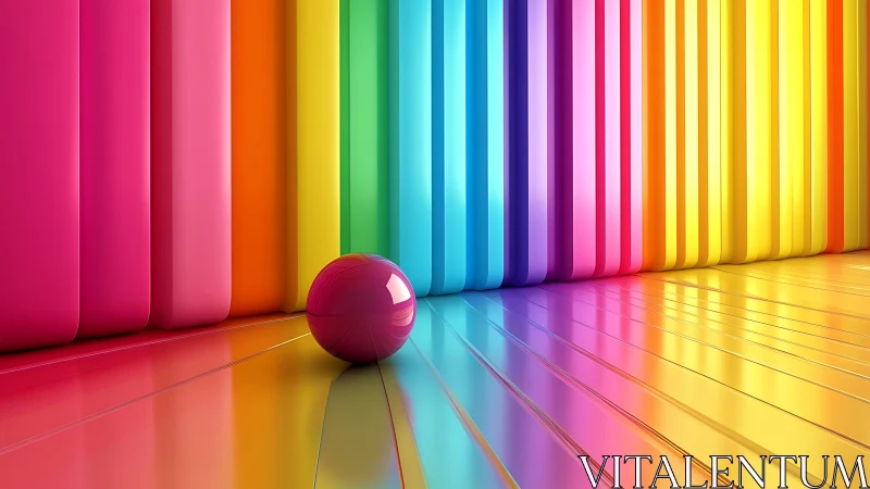 Prismatic corridors cradle a glossy magenta wanderer sphere.