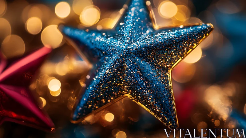 Glitter-coated star ornament photographed in shallow focus