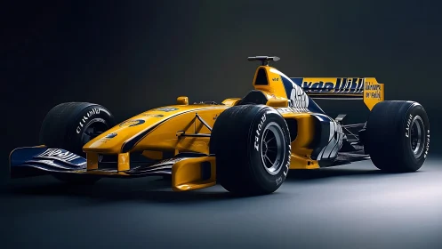 Sunlit yellow race car poised in a dramatic studio glow.