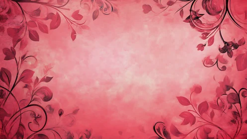 Floral Watercolor Vines Frame Pink Background