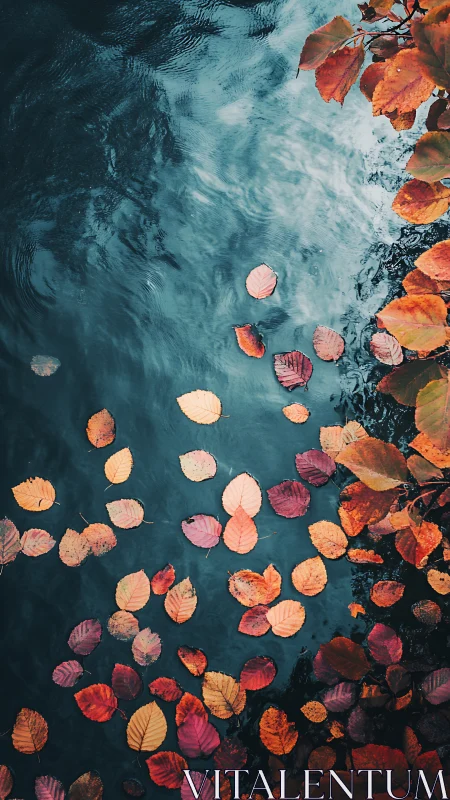 Drifting autumn leaves sketch quiet constellations on water
