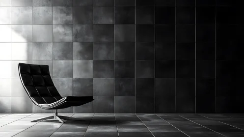Modern Black Chair in Tiled Interior Space.