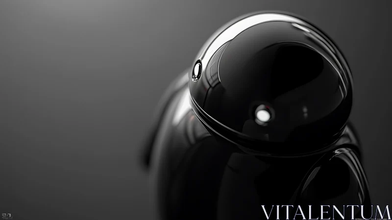 Obsidian robot sentinel gleams in soft monochrome light.