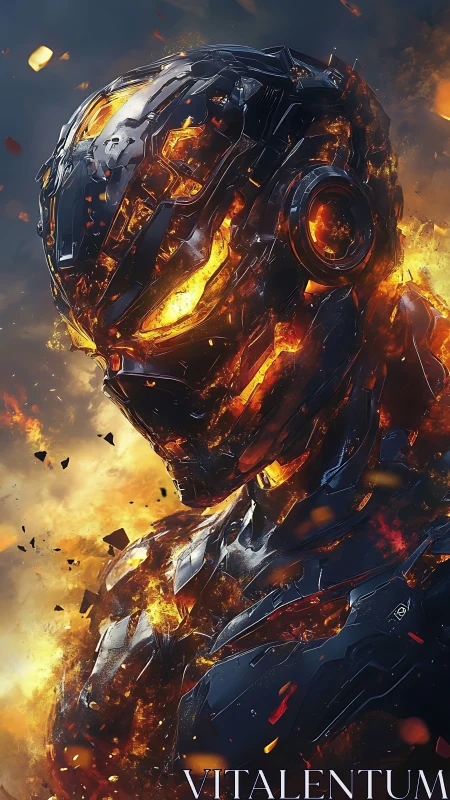 Molten-armored cyborg stands wreathed in raging cosmic fire
