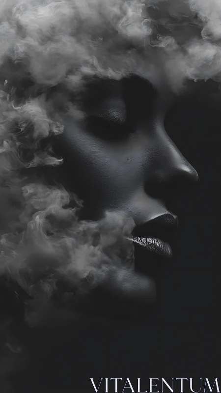 Monochrome portrait with vapor-obscured profile in chiaroscuro style.
