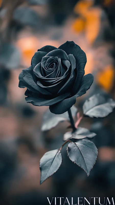 Obsidian Bloom: Dark Rose in Golden Haze.
