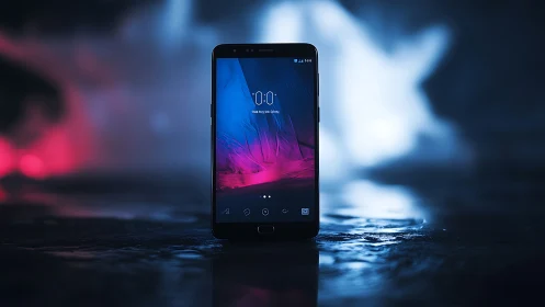 Smartphone Display Displaying Abstract Aurora-Inspired Digital Wallpaper. Technical aesthetic.