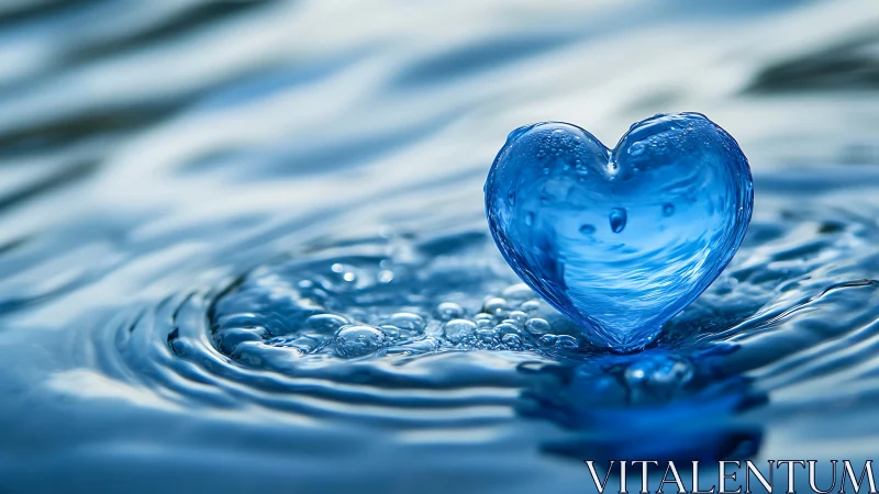 Heart-Shaped Water Drop Blooming in Blue.