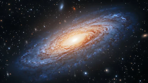 Spiral galaxy glows with radiant core amid deep cosmic night