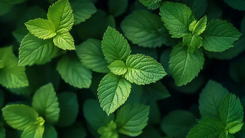 Mint leaves glow like forest lanterns in layered greens.